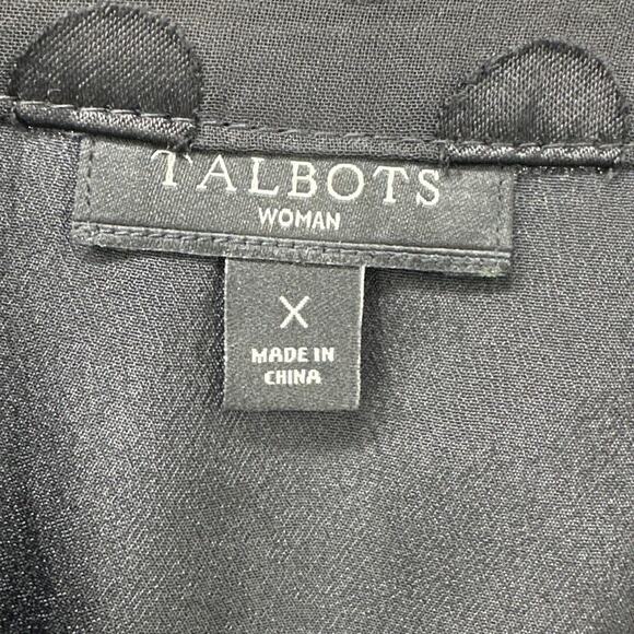 Talbots Blouse Womens X Clip Dot Black Long Sheer Sleeves Lined V-Neck Shirt - Picture 2 of 7